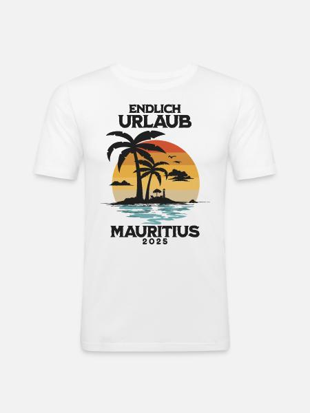 Mauritius Urlaub 2025 - Männer Slim Fit T-Shirt - Weiß