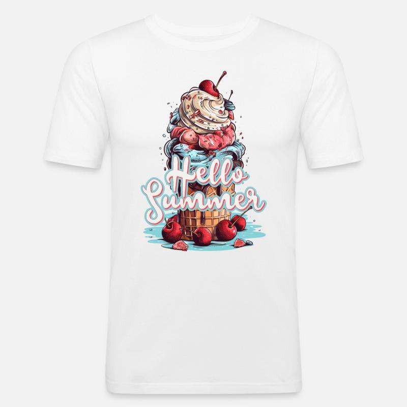 Hello Summer Eis Eiscreme Eisdiele - Männer Slim Fit T-Shirt - Weiß