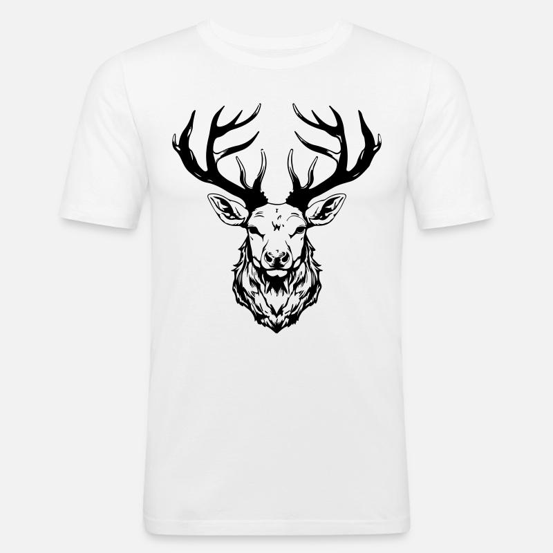 Hirsch Kopf - Männer Slim Fit T-Shirt - Weiß