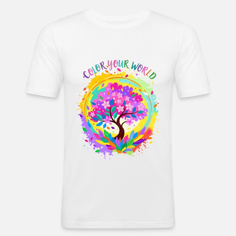 Farbenfroher blühender Baum - Männer Slim Fit T-Shirt - Weiß