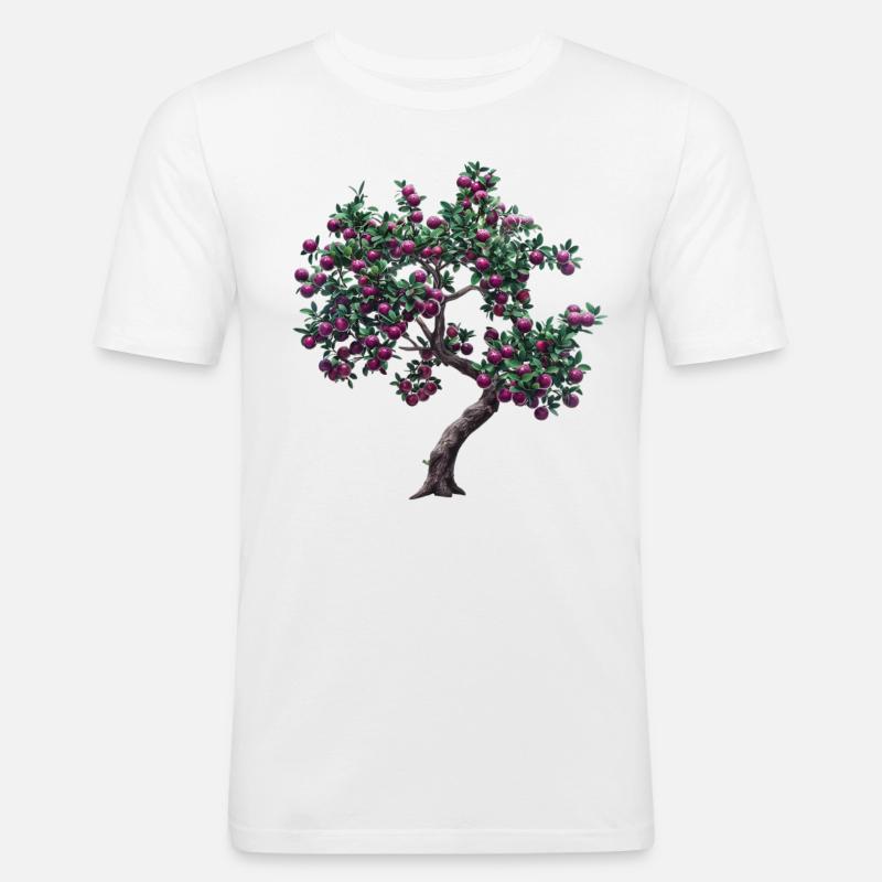Lebendiger Baum mit Lila Früchten - Männer Slim Fit T-Shirt - Weiß