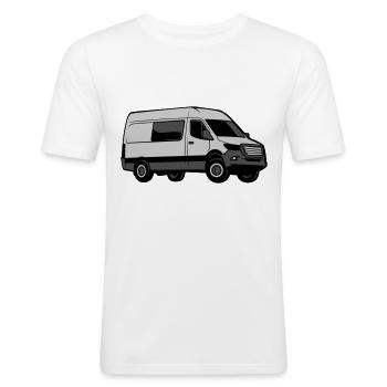 Fourgon aménagé - couleur à personnaliser - T-shirt près du corps Homme - blanc - Devant - Nik (191cm)