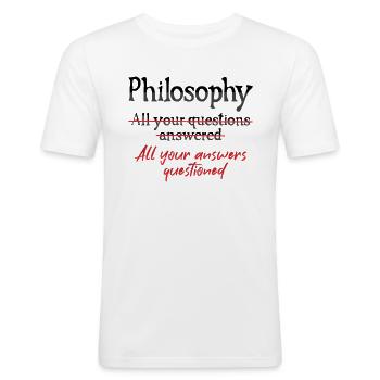 Questions philosophiques Design pour philosophes - T-shirt près du corps Homme - blanc - Devant - Nik (191cm)