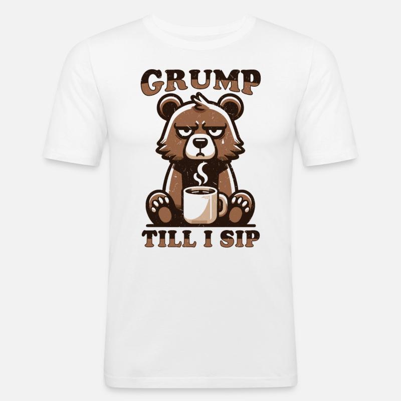 Grumpy bear with coffee - Men's Slim Fit T-Shirt - white