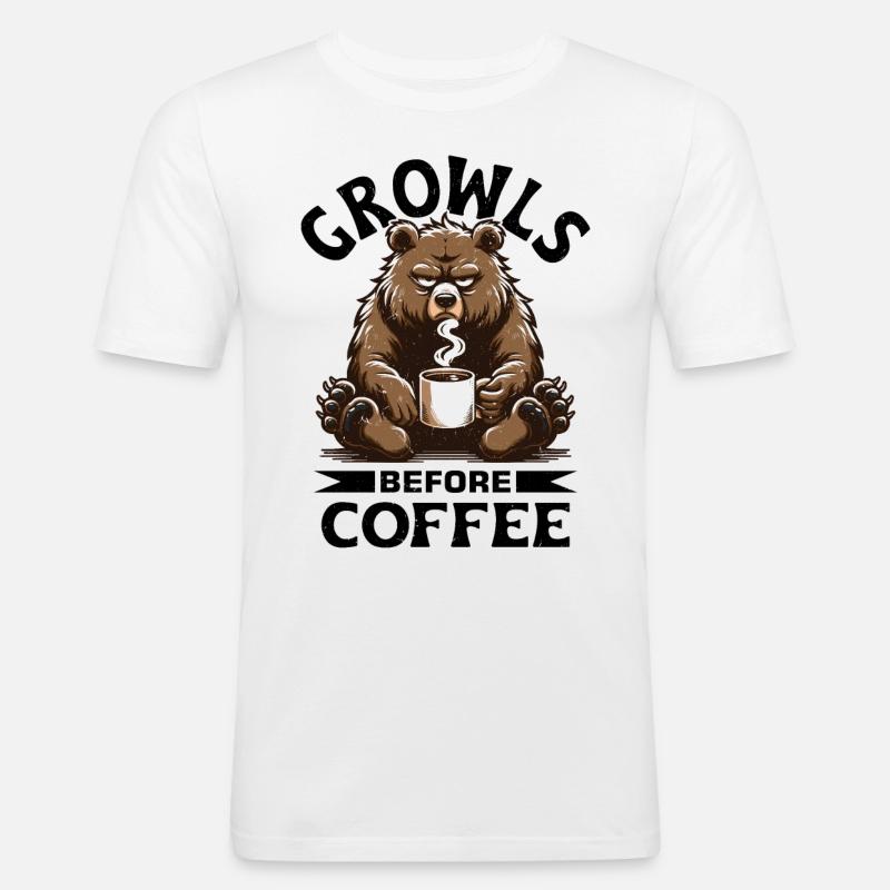 Mürrischer Bär Mit Kaffee - Männer Slim Fit T-Shirt - Weiß