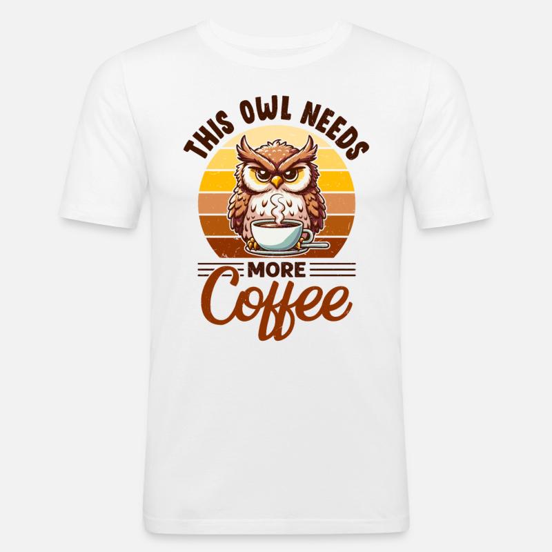 Grumpy owl with coffee - Men's Slim Fit T-Shirt - white