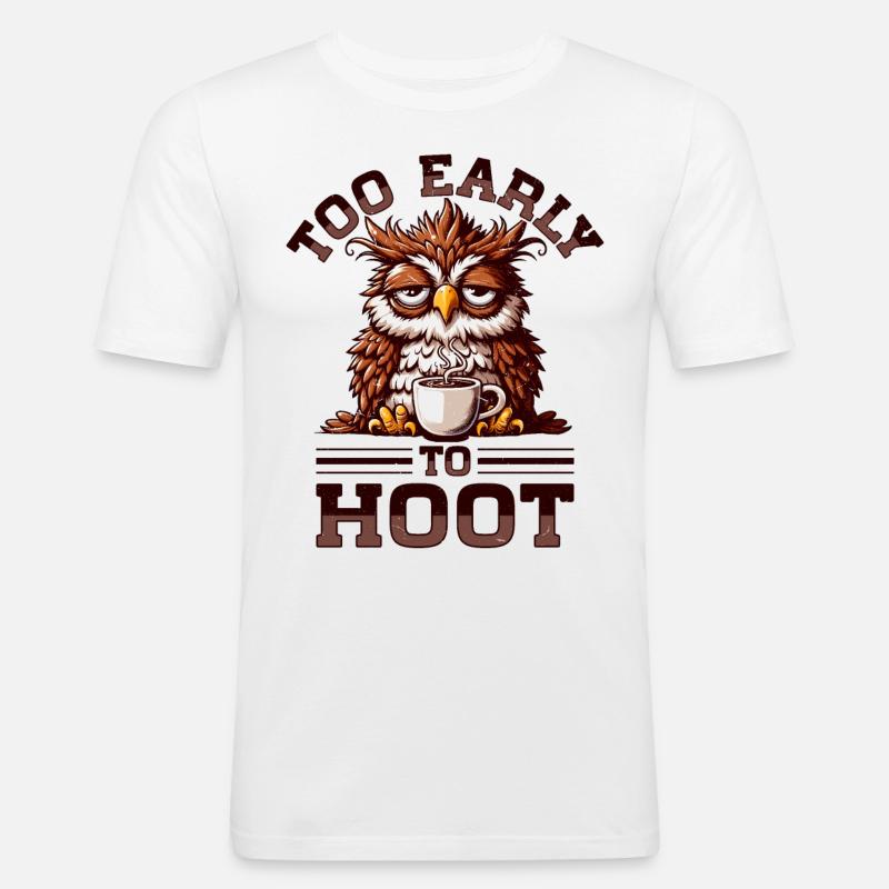 Mürrische Eule Mit Kaffee - Männer Slim Fit T-Shirt - Weiß