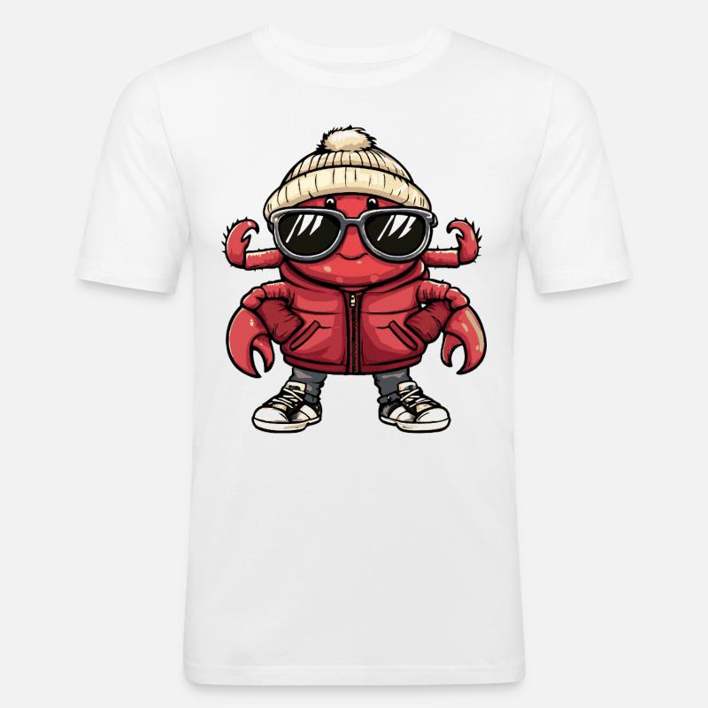 Krebs Krabbe Cool Comic - Männer Slim Fit T-Shirt - Weiß