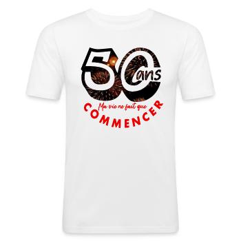 50 ans / anniversaire 50 ans / cadeau 50 ans - T-shirt près du corps Homme - blanc - Devant - Nik (191cm)