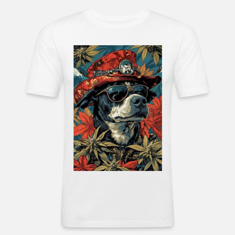 Hund med efterårshat og solbriller - Herre Slim Fit T-Shirt - hvid