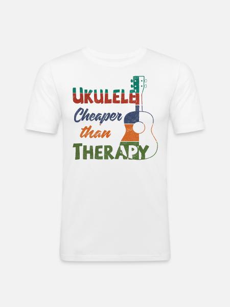 Ukulele! Cheaper than therapy - Men's Slim Fit T-Shirt - white