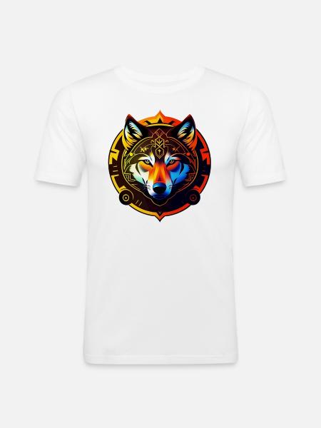 goldener Wolf - Männer Slim Fit T-Shirt - Weiß