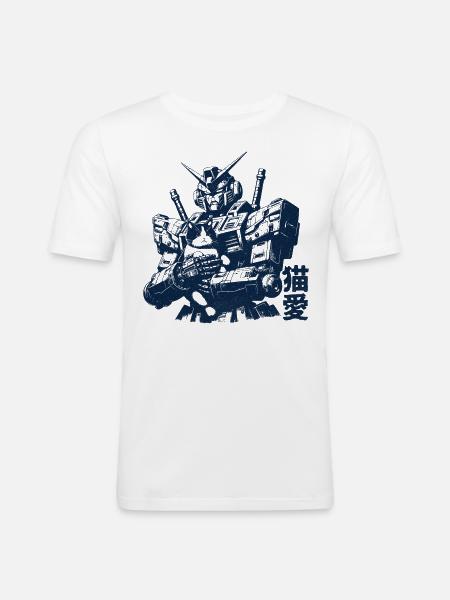 Mecha with Cats Friend - Men's Slim Fit T-Shirt - white