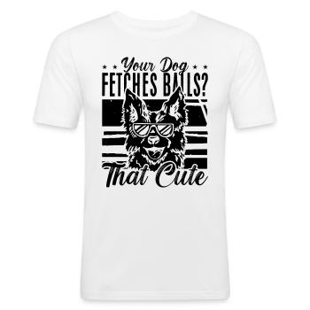 Votre chien va chercher Dresseurs d’animaux Dresseur de chiens rétro - T-shirt près du corps Homme - blanc - Devant - Nik (191cm)