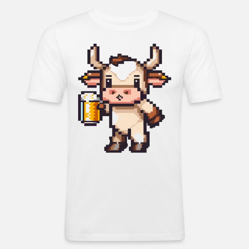 Kuh Bier Pixel - Männer Slim Fit T-Shirt - Weiß