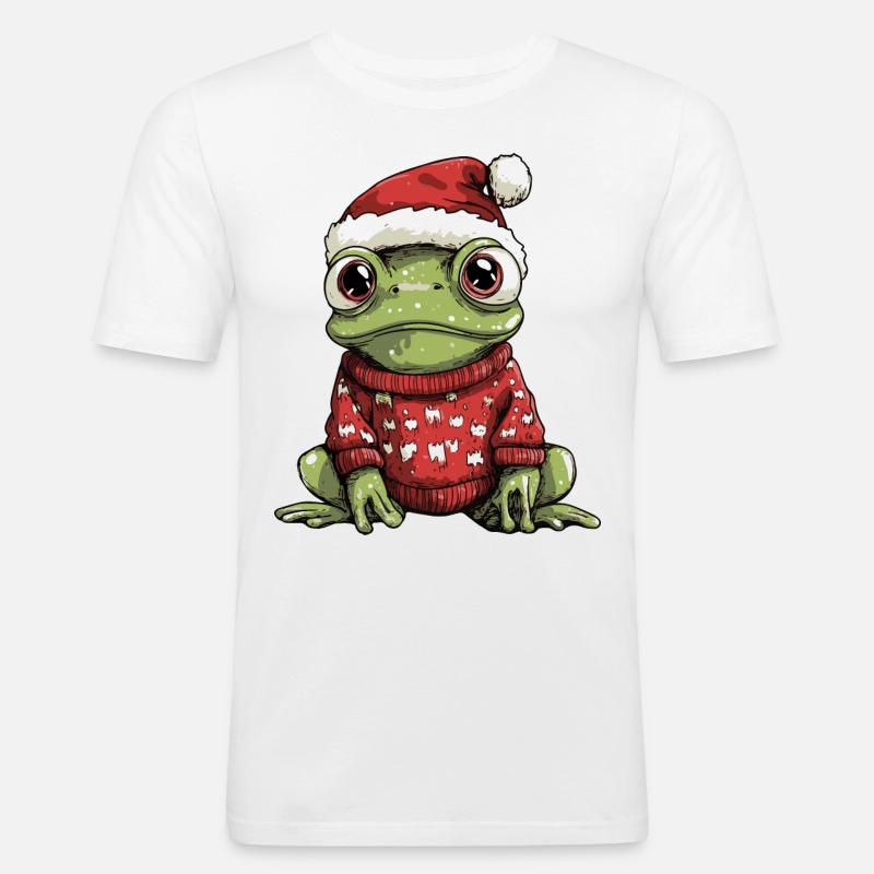 Frosch Weihnachten Comic - Männer Slim Fit T-Shirt - Weiß