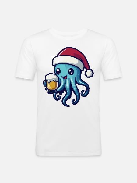 Méduse Bière Noël - T-shirt près du corps Homme - blanc