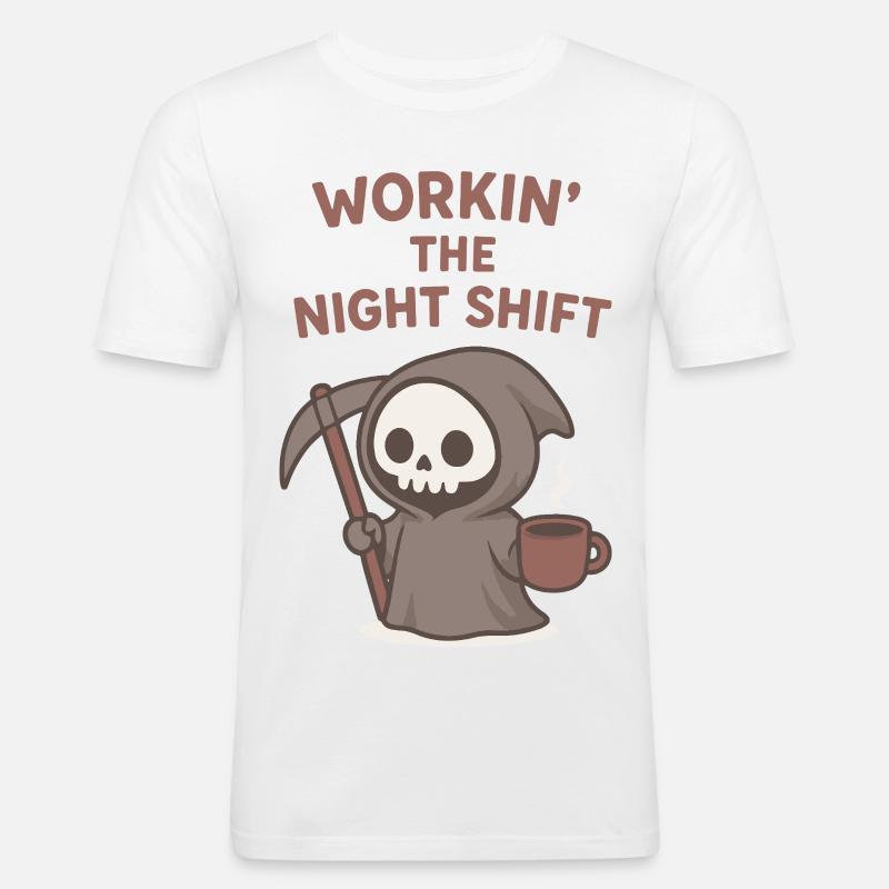 Nachtschicht Sensenmann Kaffee - Männer Slim Fit T-Shirt - Weiß