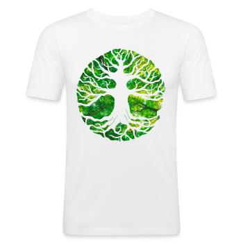 Yggdrasil von Svehen - Männer Slim Fit T-Shirt - Weiß - Vorne - Nik (191cm)