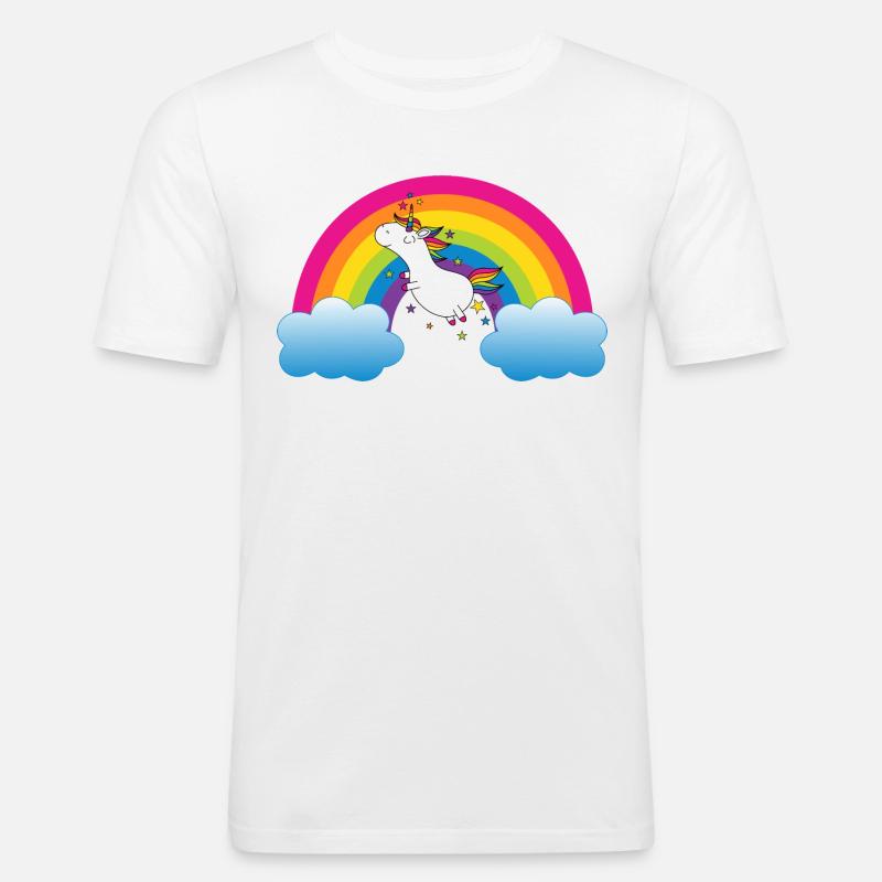 Regenbogen mit Einhorn - Männer Slim Fit T-Shirt - Weiß