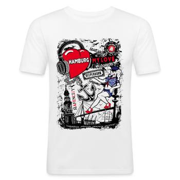 I Love Hamburg T-Shirt - Männer Slim Fit T-Shirt - Weiß - Vorne - Nik (191cm)