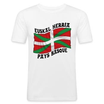 Drapeau Basque Ikurriña - T-shirt près du corps Homme - blanc - Devant - Nik (191cm)