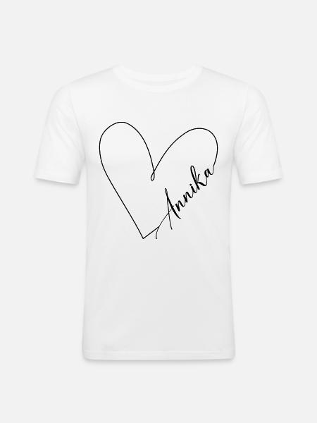Annika Name Herzlinie - Männer Slim Fit T-Shirt - Weiß
