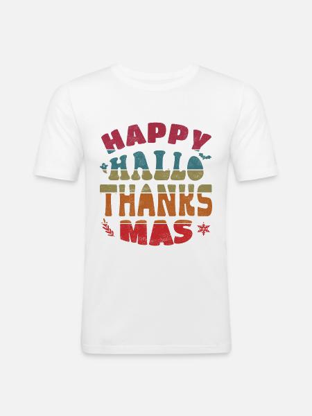 Happy HalloThanksMas - Männer Slim Fit T-Shirt - Weiß