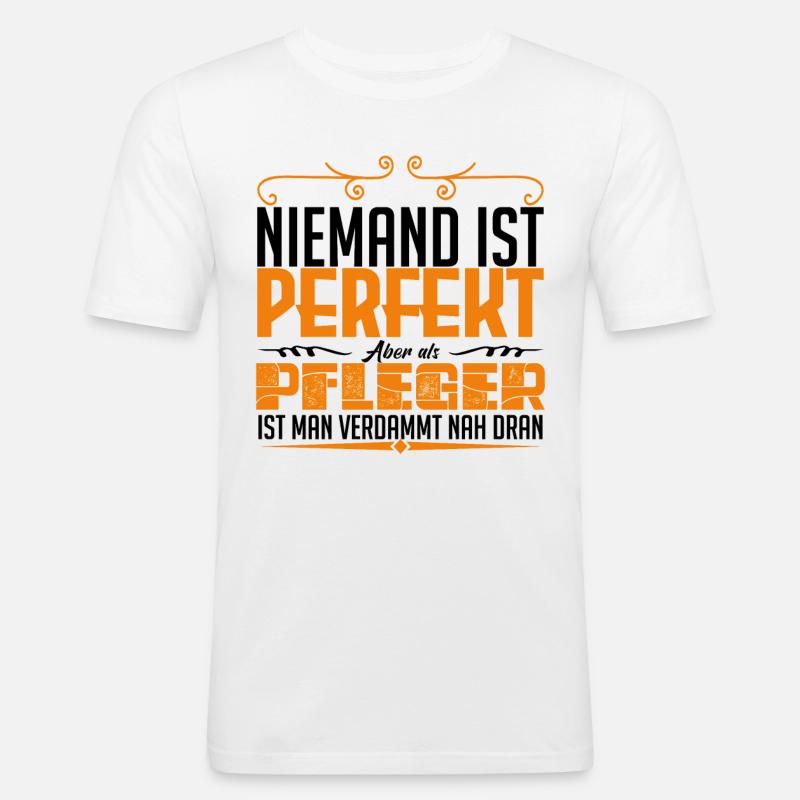 PFLEGER - Leben - Männer Slim Fit T-Shirt - Weiß