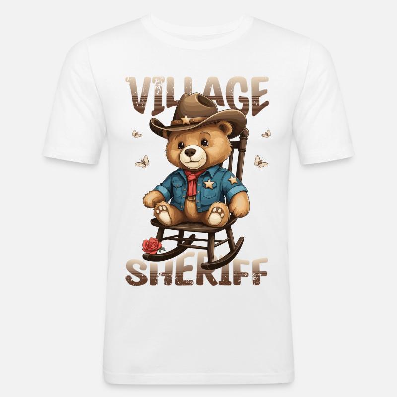 Bär der Dorf Sheriff - Männer Slim Fit T-Shirt - Weiß