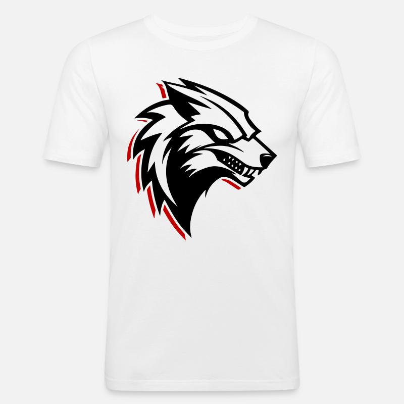 Wolf Logo - Männer Slim Fit T-Shirt - Weiß