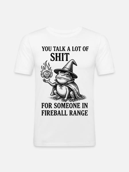 Fireball Range – Sjov frø-troldmandsrollespil - Herre Slim Fit T-Shirt - hvid