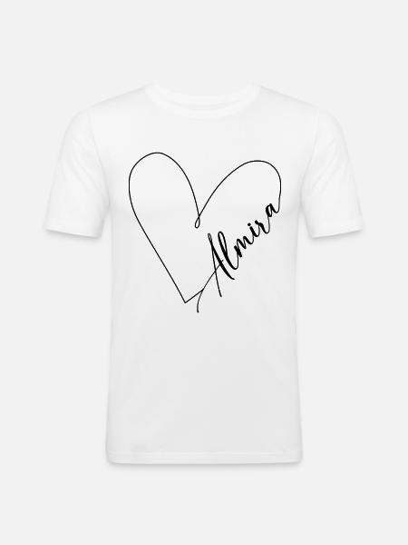 Almiran nimi Heart Line - Miesten tyköistuva t-paita - valkoinen