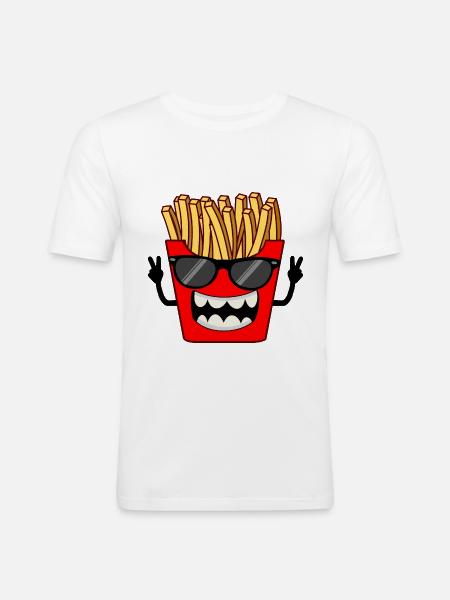 Frites avec des lunettes de soleil Funny Cool - T-shirt près du corps Homme - blanc