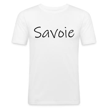 Savoie Typographie - T-shirt près du corps Homme - blanc - Devant - Nik (191cm)