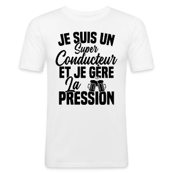 Super Conducteur Biere Humour Alcool - T-shirt près du corps Homme - blanc - Devant - Nik (191cm)