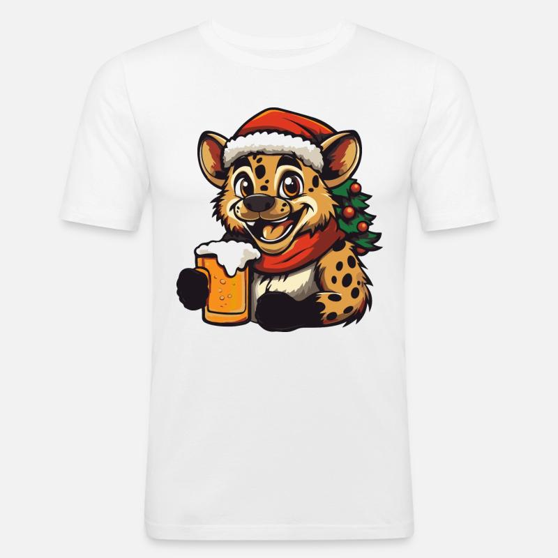 Hyäne Weihnachten Bier - Männer Slim Fit T-Shirt - Weiß