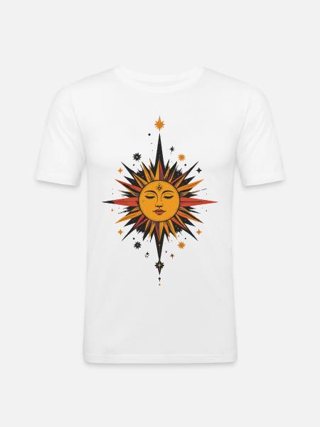 Solstjerne Talismanmønster Sol Månestjerner - Herre Slim Fit T-Shirt - hvid