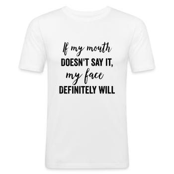 Morsomme sitater, morsomme sitater, kult sitat, kult sitat - Slim Fit T-skjorte for menn - hvit - Foran - Nik (191cm)