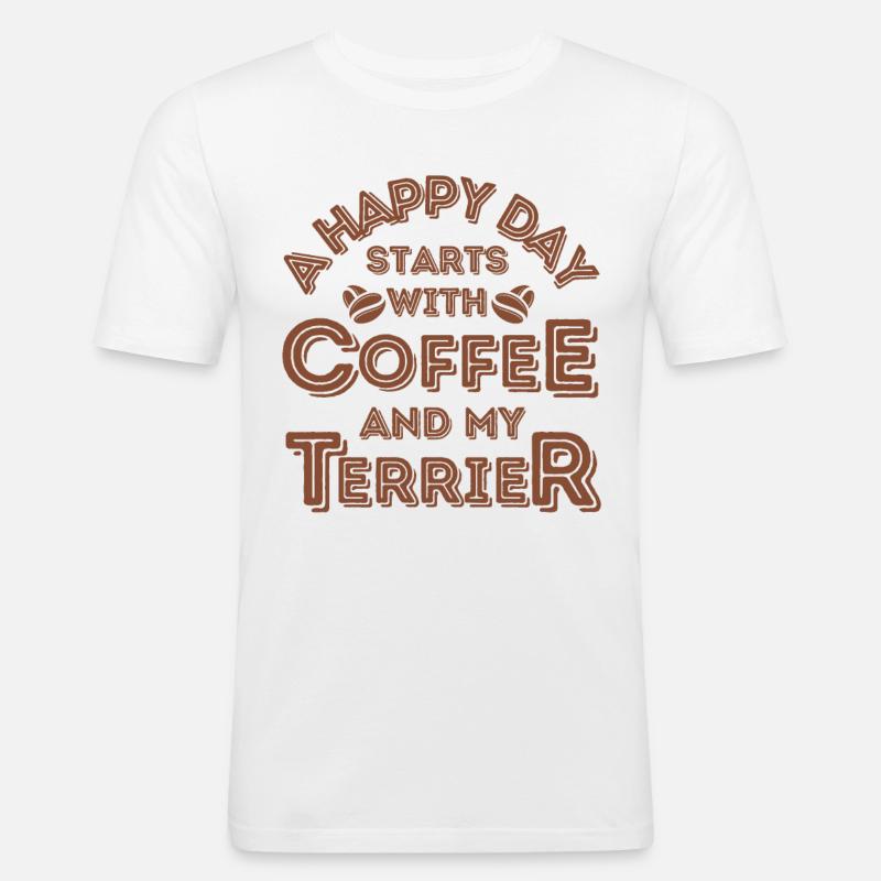 Terrier Kaffee Hund Cafe - Männer Slim Fit T-Shirt - Weiß
