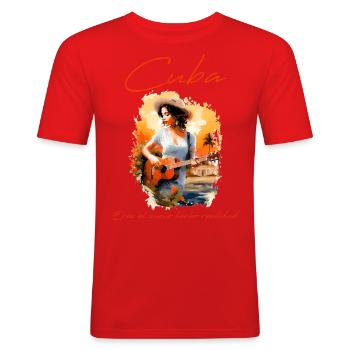 Cuban Guitar Woman - Men's Slim Fit T-Shirt - red - Front - Jaron (178cm)