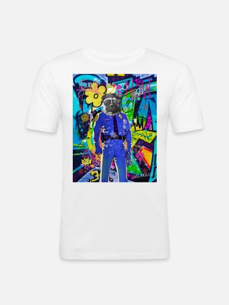 Street Art Hund Polizei - Männer Slim Fit T-Shirt - Weiß