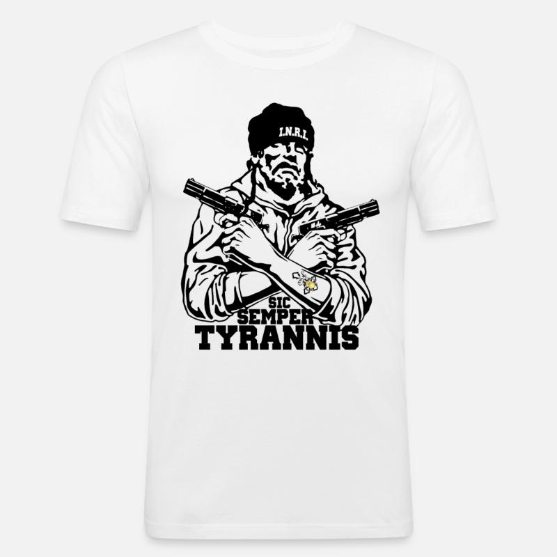 Spruch - Sic Semper Tyrannis - Männer Slim Fit T-Shirt - Weiß
