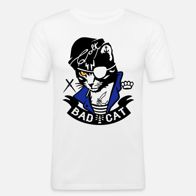 Bad Cat - SailorCat - T-shirt près du corps Homme - blanc
