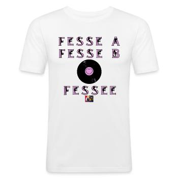 FESSE A FESSE B FESSÉE - Jeux de Mots - Francois V - T-shirt près du corps Homme - blanc - Devant - Nik (191cm)