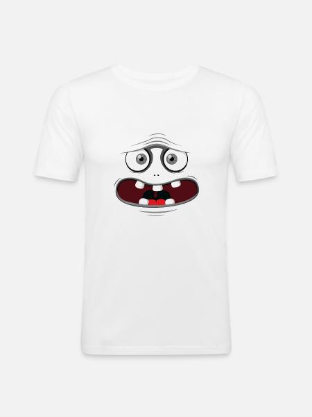 Monster-Gesicht - Grau - Männer Slim Fit T-Shirt - Weiß