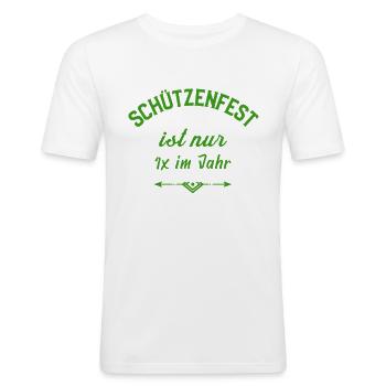 Schuetzenfest nur 1x im Jahr - Männer Slim Fit T-Shirt - Weiß - Vorne - Nik (191cm)