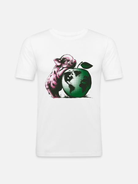 Vegan-Schweinchen - Männer Slim Fit T-Shirt - Weiß