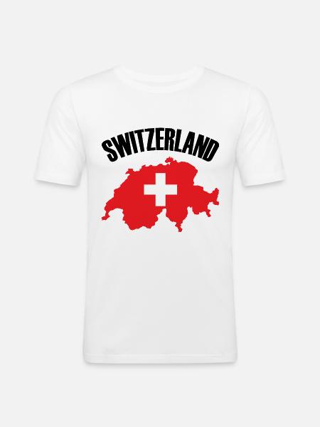 Schweiz Landkarte Schweizer Flagge - Männer Slim Fit T-Shirt - Weiß