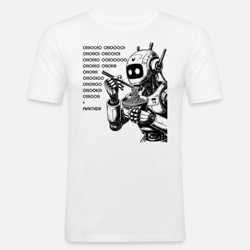 Binärer Ramen Code Robot - Männer Slim Fit T-Shirt - Weiß